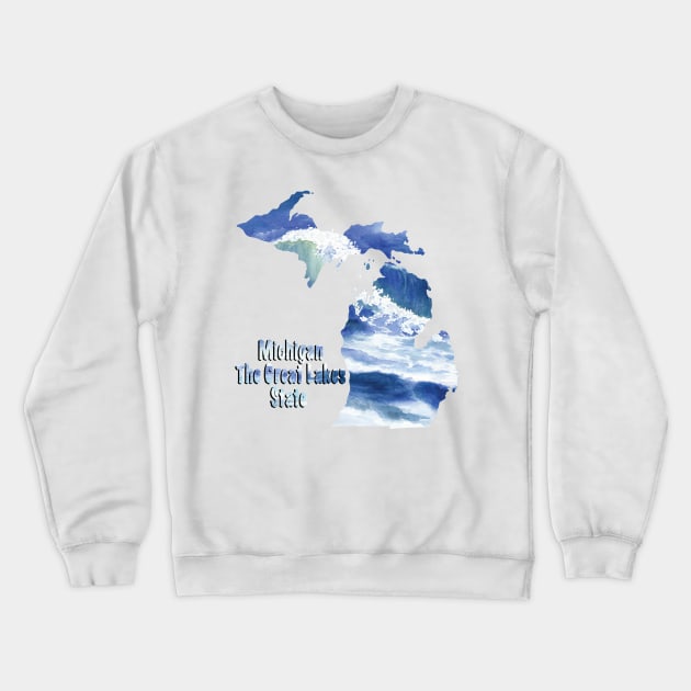 Word Art Michigan The Great Lakes State Wave Art Crewneck Sweatshirt by ConniSchaf